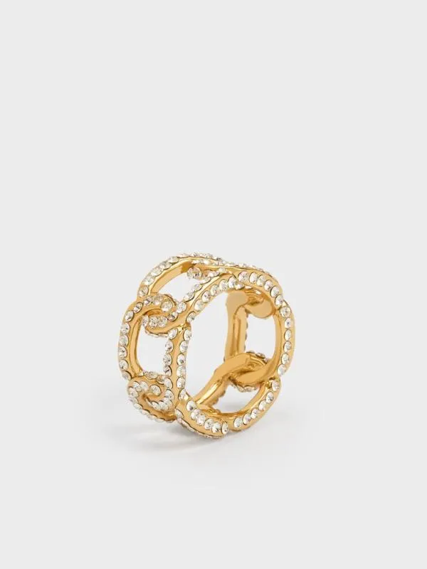 Women Gabine Swarovski Crystal ChainLink Ring 8211 Gold CHARLES and KEITH Rings Women Gabine Swarovski Crystal ChainLink Ring 8211 Gold CHARLES and KEITH Rings