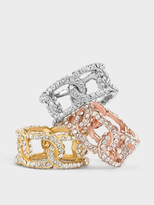 Women Gabine Swarovski Crystal ChainLink Ring 8211 Gold CHARLES and KEITH Rings Women Gabine Swarovski Crystal ChainLink Ring 8211 Gold CHARLES and KEITH Rings