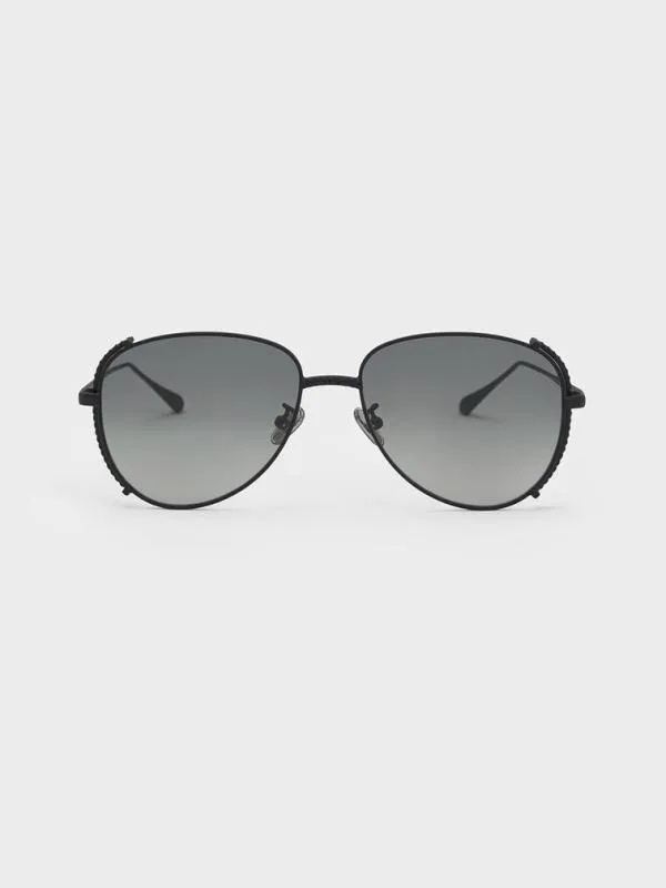 Women GemEmbellished Wireframe Aviator Sunglasses 8211 Black CHARLES and KEITH Aviator Women GemEmbellished Wireframe Aviator Sunglasses 8211 Black CHARLES and KEITH Aviator