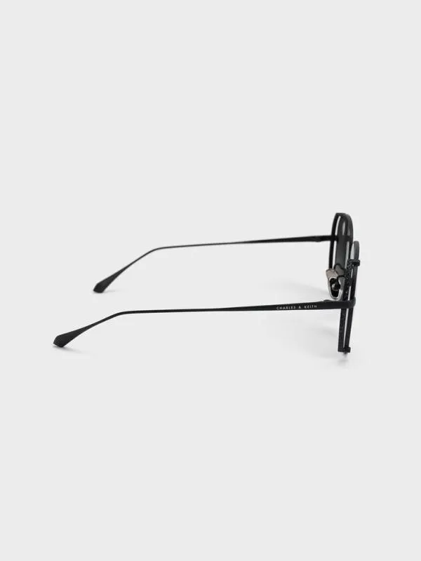 Women GemEmbellished Wireframe Aviator Sunglasses 8211 Black CHARLES and KEITH Aviator