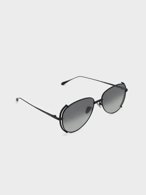 Women GemEmbellished Wireframe Aviator Sunglasses 8211 Black CHARLES and KEITH Aviator