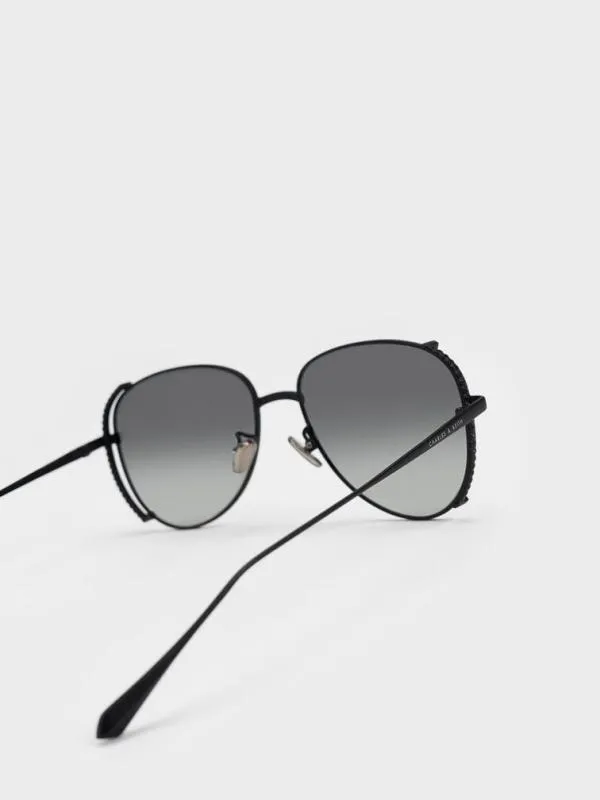 Women GemEmbellished Wireframe Aviator Sunglasses 8211 Black CHARLES and KEITH Aviator
