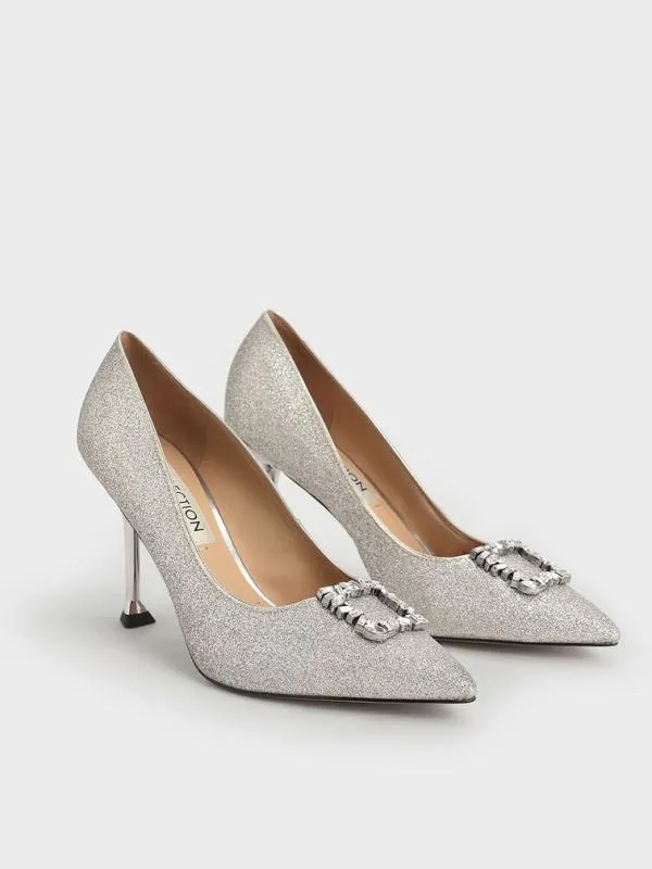 Women Glitter GemEmbellished Pumps 8211 Silver CHARLES and KEITH Heels Women Glitter GemEmbellished Pumps 8211 Silver CHARLES and KEITH Heels