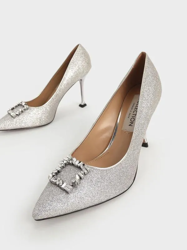 Women Glitter GemEmbellished Pumps 8211 Silver CHARLES and KEITH Heels Women Glitter GemEmbellished Pumps 8211 Silver CHARLES and KEITH Heels