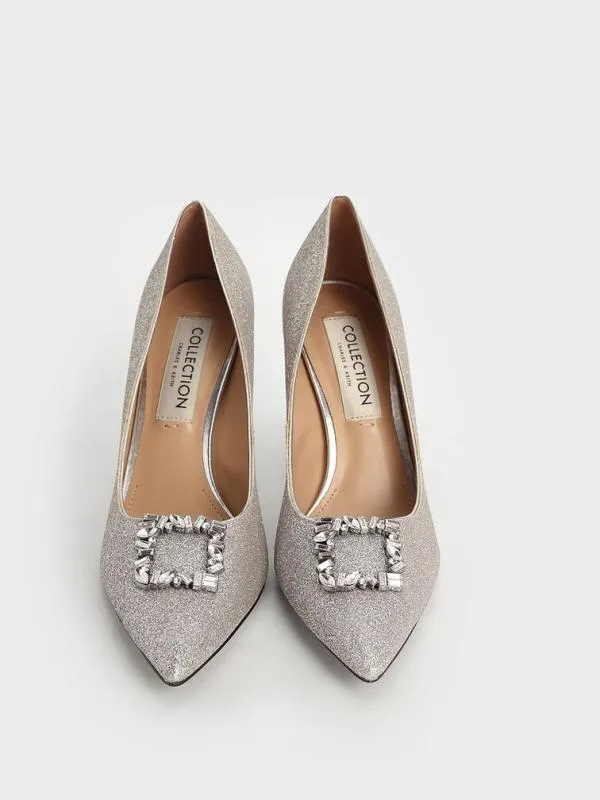 Women Glitter GemEmbellished Pumps 8211 Silver CHARLES and KEITH Heels Women Glitter GemEmbellished Pumps 8211 Silver CHARLES and KEITH Heels
