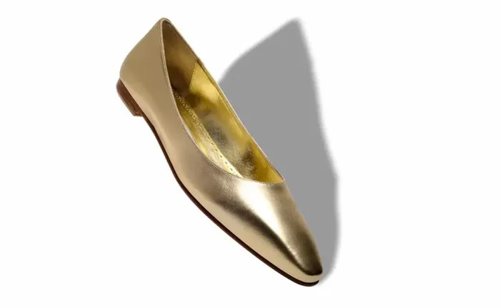 Women Gold Nappa Leather Flat Pumps Manolo Blahnik Flats
