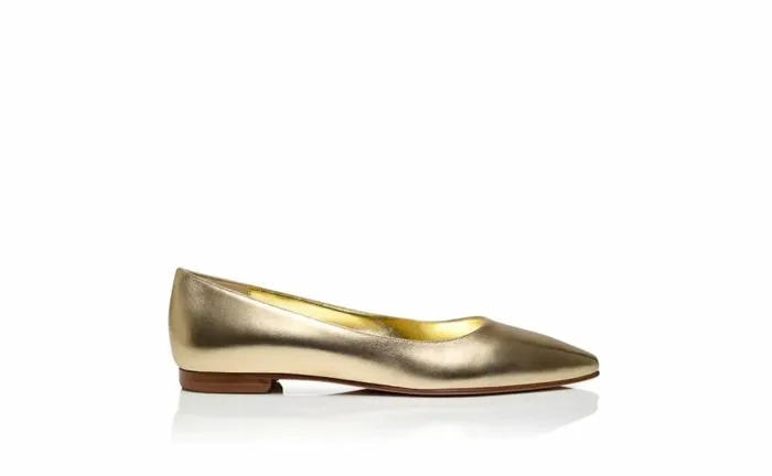 Women Gold Nappa Leather Flat Pumps Manolo Blahnik Flats