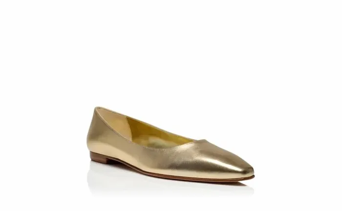 Women Gold Nappa Leather Flat Pumps Manolo Blahnik Flats