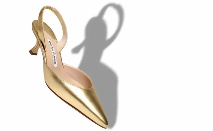 Women Gold Nappa Leather Slingback Pumps Manolo Blahnik Pumps