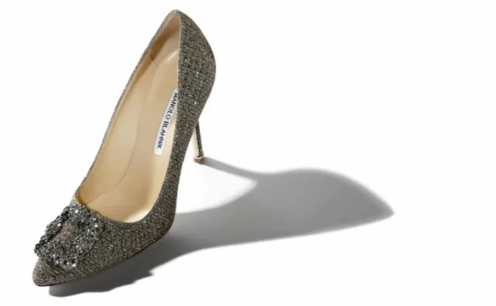 Women Gold Textile Jewel Buckle Pumps Manolo Blahnik Pumps