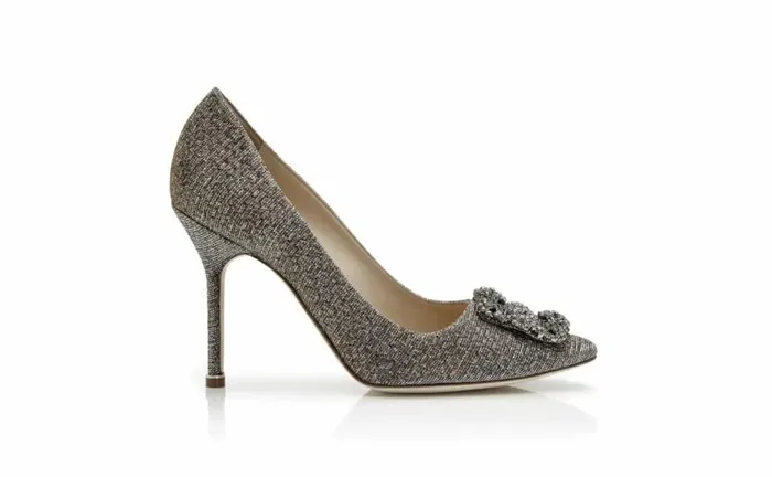 Women Gold Textile Jewel Buckle Pumps Manolo Blahnik Pumps