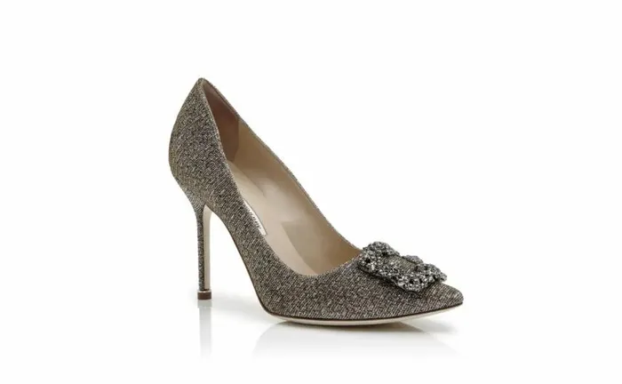 Women Gold Textile Jewel Buckle Pumps Manolo Blahnik Pumps