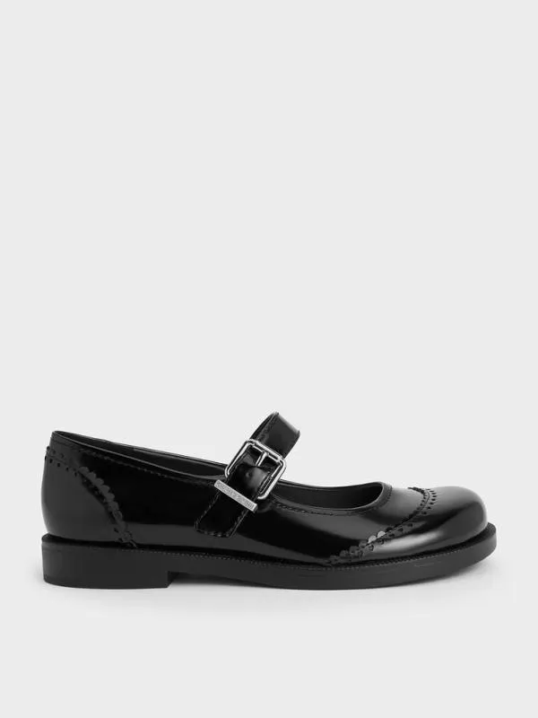 Women Heart Buckled Mary Janes 8211 Black Box CHARLES and KEITH Flats