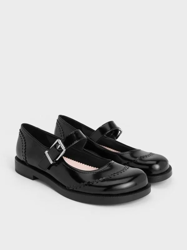 Women Heart Buckled Mary Janes 8211 Black Box CHARLES and KEITH Flats