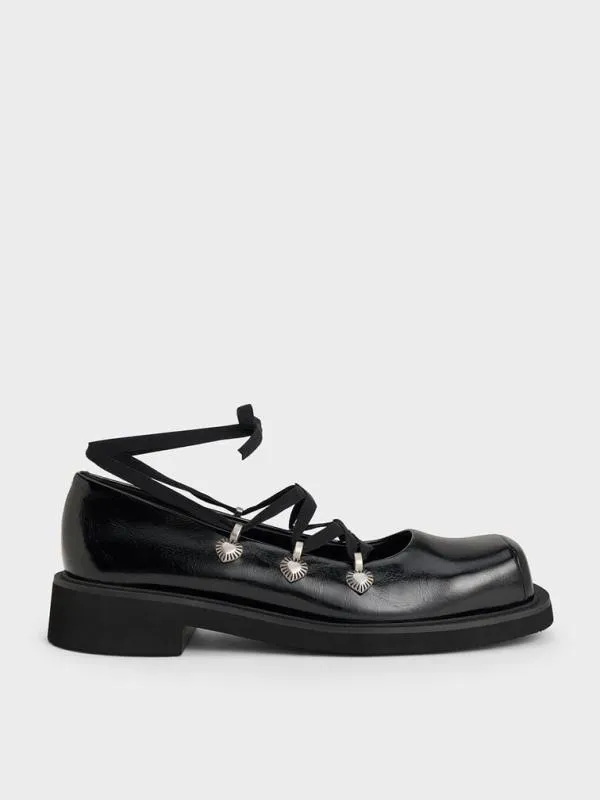 Women HeartEmbellished LaceUp Ballet Flats 8211 Black CHARLES and KEITH Flats Women HeartEmbellished LaceUp Ballet Flats 8211 Black CHARLES and KEITH Flats