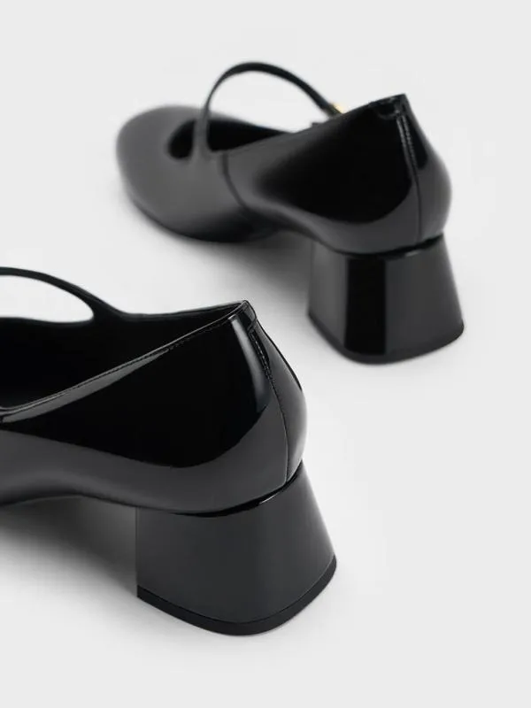 Women Hettie Patent MetallicBuckle BlockHeel Mary Janes 8211 Black Patent CHARLES and KEITH Heels