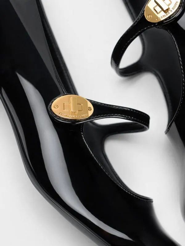 Women Hettie Patent MetallicBuckle BlockHeel Mary Janes 8211 Black Patent CHARLES and KEITH Heels