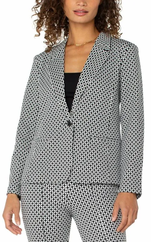 Women Jackets Liverpool Los Angeles Fitted Blazer Black White Batik Print