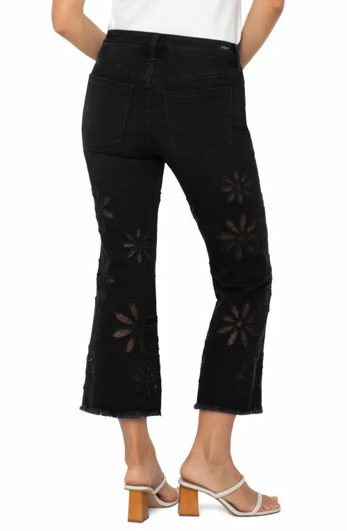 Women Jeans Liverpool Los Angeles Hannah Crop Flare With Fray Hem Black Daisy
