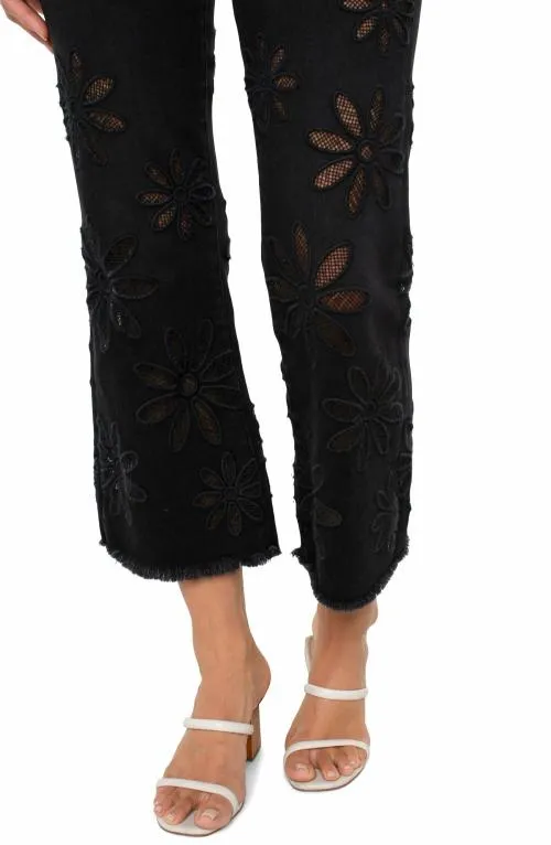 Women Jeans Liverpool Los Angeles Hannah Crop Flare With Fray Hem Black Daisy