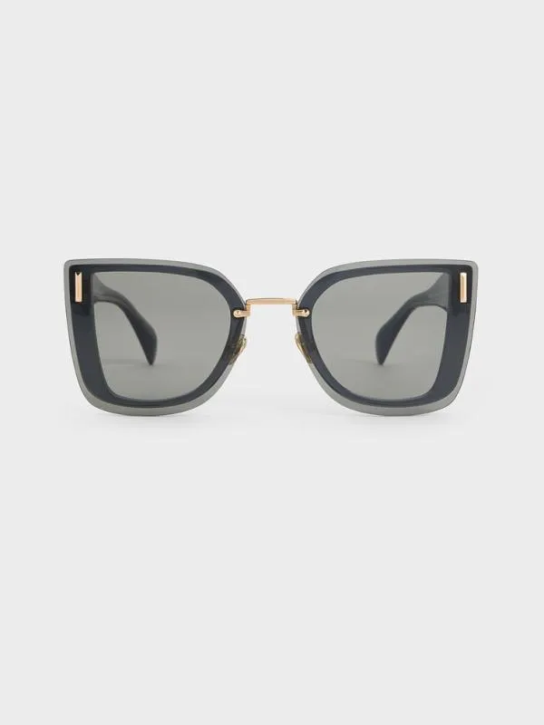 Women Jill Recycled Acetate Geometric Butterfly Sunglasses 8211 Navy CHARLES and KEITH Butterfly
