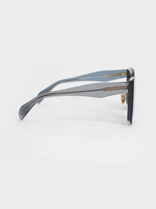 Women Jill Recycled Acetate Geometric Butterfly Sunglasses 8211 Navy CHARLES and KEITH Butterfly