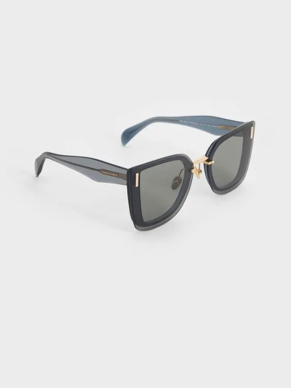 Women Jill Recycled Acetate Geometric Butterfly Sunglasses 8211 Navy CHARLES and KEITH Butterfly