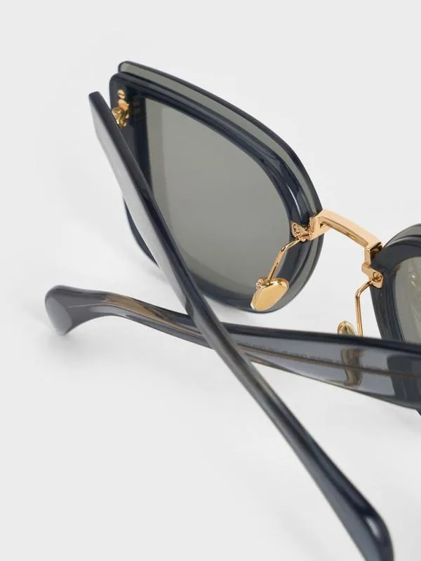 Women Jill Recycled Acetate Geometric Butterfly Sunglasses 8211 Navy CHARLES and KEITH Butterfly