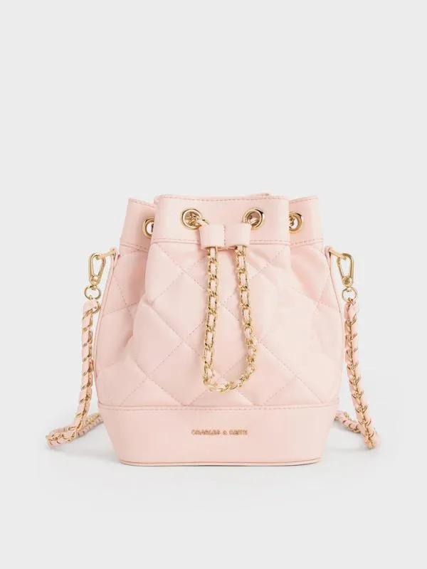 Women Julia Quilted TwoWay Bucket Bag 8211 Light Pink CHARLES and KEITH Bucket Bags