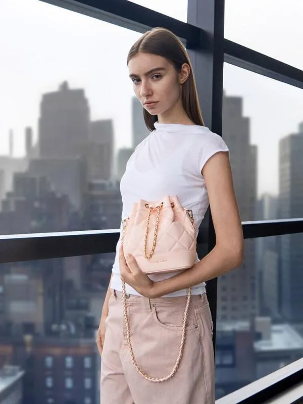 Women Julia Quilted TwoWay Bucket Bag 8211 Light Pink CHARLES and KEITH Bucket Bags
