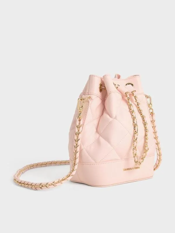 Women Julia Quilted TwoWay Bucket Bag 8211 Light Pink CHARLES and KEITH Bucket Bags