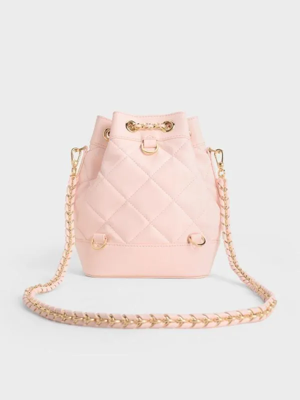 Women Julia Quilted TwoWay Bucket Bag 8211 Light Pink CHARLES and KEITH Bucket Bags