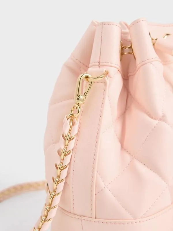Women Julia Quilted TwoWay Bucket Bag 8211 Light Pink CHARLES and KEITH Bucket Bags
