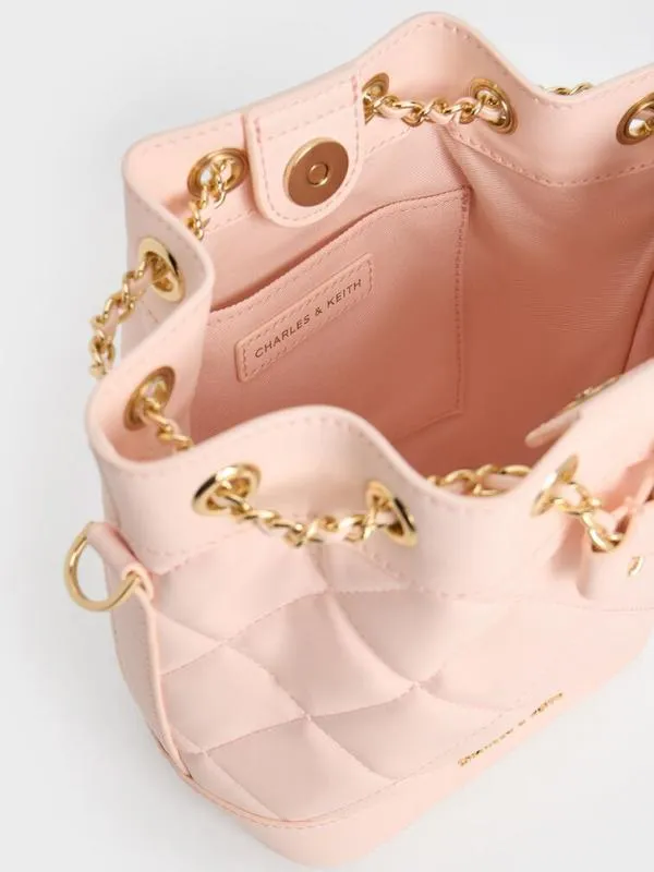 Women Julia Quilted TwoWay Bucket Bag 8211 Light Pink CHARLES and KEITH Bucket Bags