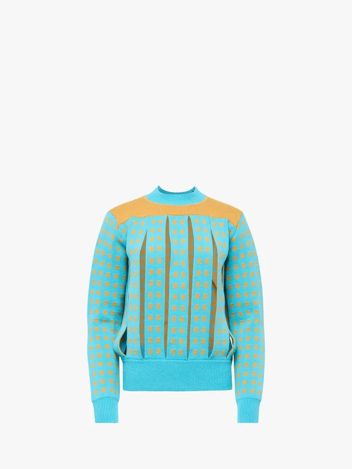 Women Knitwear JW Anderson JACQUARD PANEL SLIT SWEATER Turquoise