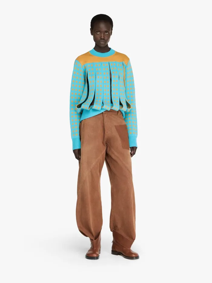 Women Knitwear JW Anderson JACQUARD PANEL SLIT SWEATER Turquoise Women Knitwear JW Anderson JACQUARD PANEL SLIT SWEATER Turquoise