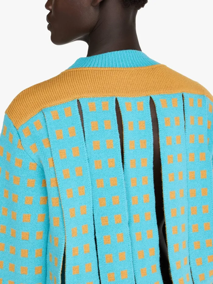 Women Knitwear JW Anderson JACQUARD PANEL SLIT SWEATER Turquoise Women Knitwear JW Anderson JACQUARD PANEL SLIT SWEATER Turquoise