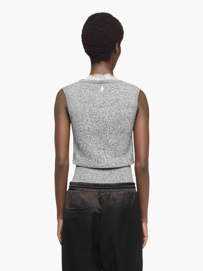 Women Knitwear JW Anderson VNECK LACE TRIM SWEATER Blackwhite