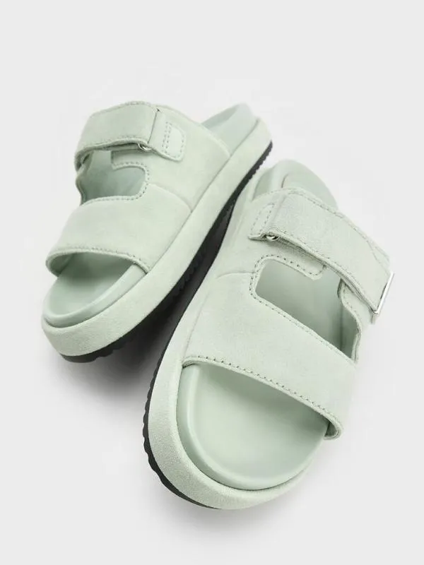 Women Kori Suede Slide Sandals 8211 Mint Green CHARLES and KEITH Sandals