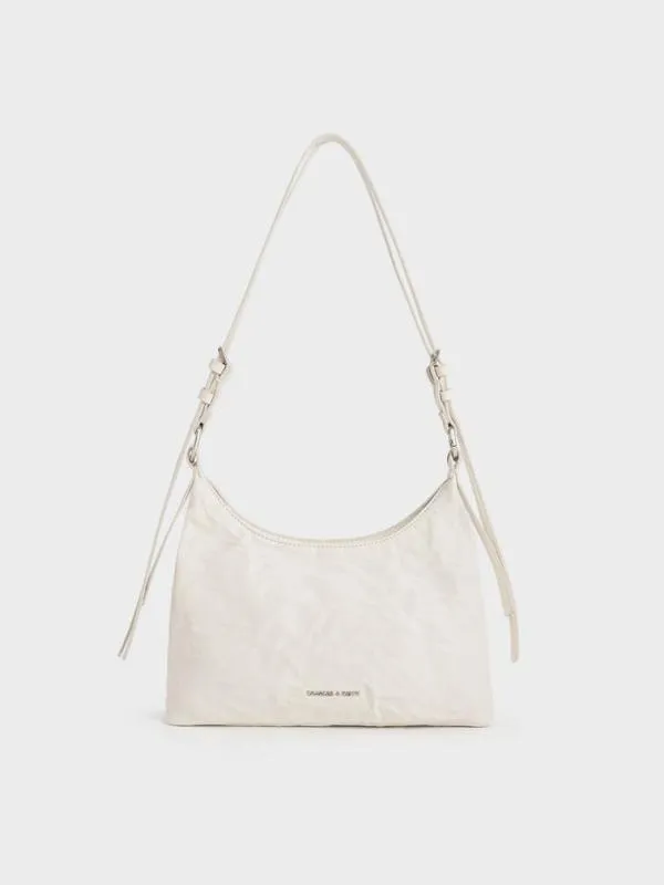 Women Lark CrinkleEffect Hobo Bag 8211 Cream CHARLES and KEITH Hobo Bags
