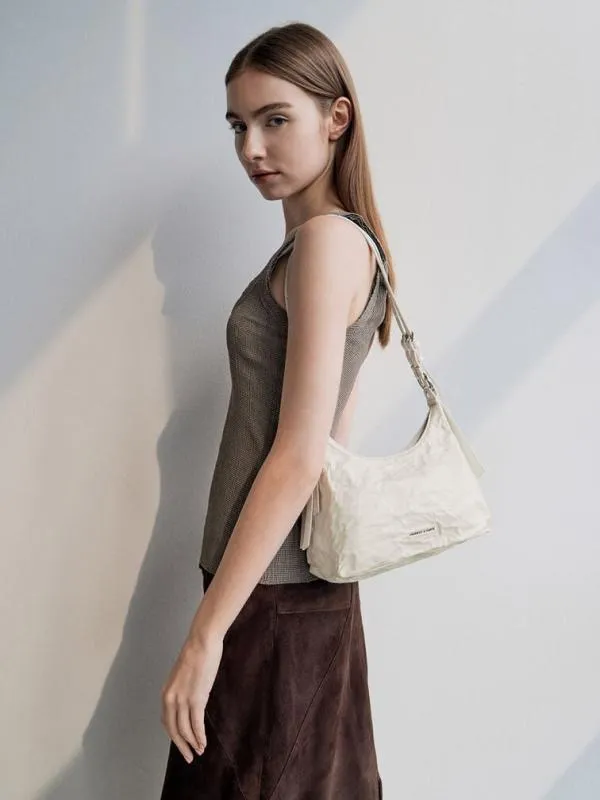 Women Lark CrinkleEffect Hobo Bag 8211 Cream CHARLES and KEITH Hobo Bags