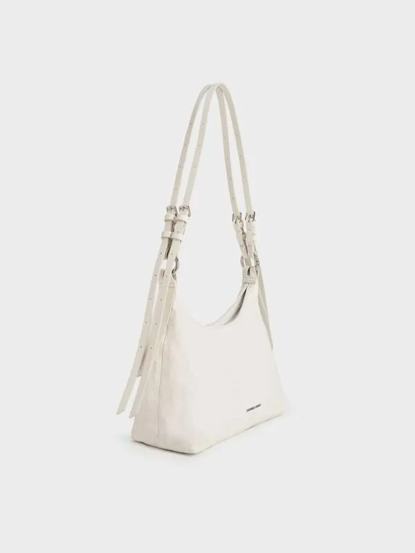Women Lark CrinkleEffect Hobo Bag 8211 Cream CHARLES and KEITH Hobo Bags