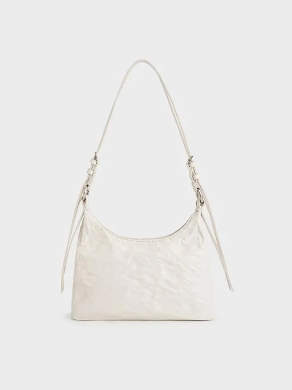 Women Lark CrinkleEffect Hobo Bag 8211 Cream CHARLES and KEITH Hobo Bags
