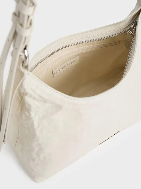 Women Lark CrinkleEffect Hobo Bag 8211 Cream CHARLES and KEITH Hobo Bags