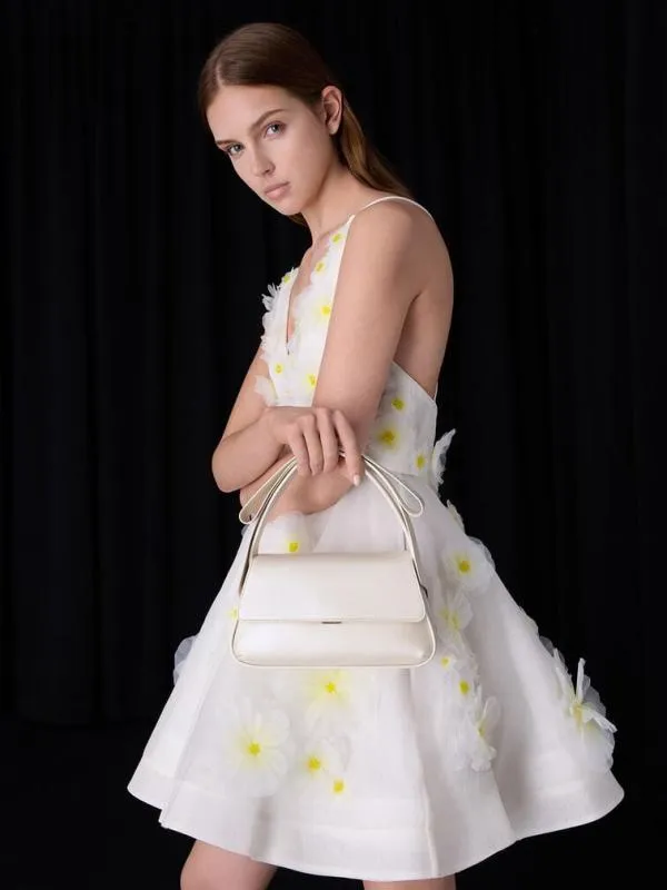 Women Leather Bow TopHandle Bag 8211 White CHARLES and KEITH Top Handle Bags