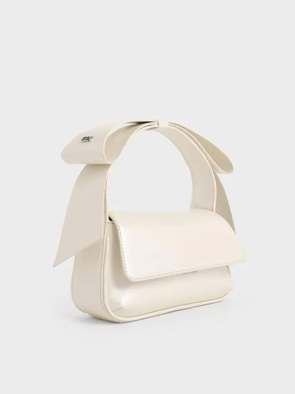 Women Leather Bow TopHandle Bag 8211 White CHARLES and KEITH Top Handle Bags