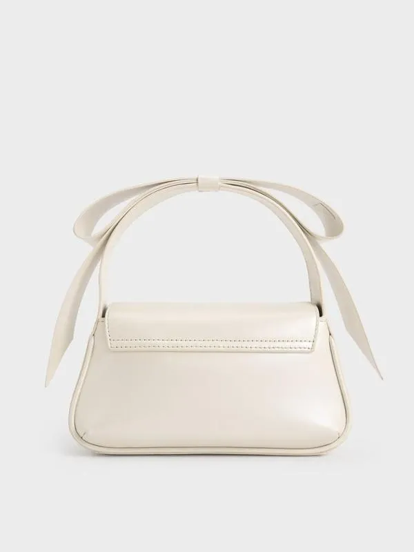 Women Leather Bow TopHandle Bag 8211 White CHARLES and KEITH Top Handle Bags