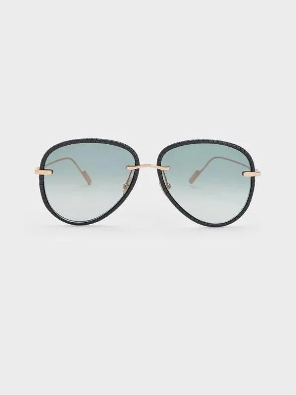 Women Leather BraidedRim Aviator Sunglasses 8211 Black CHARLES and KEITH Aviator Women Leather BraidedRim Aviator Sunglasses 8211 Black CHARLES and KEITH Aviator