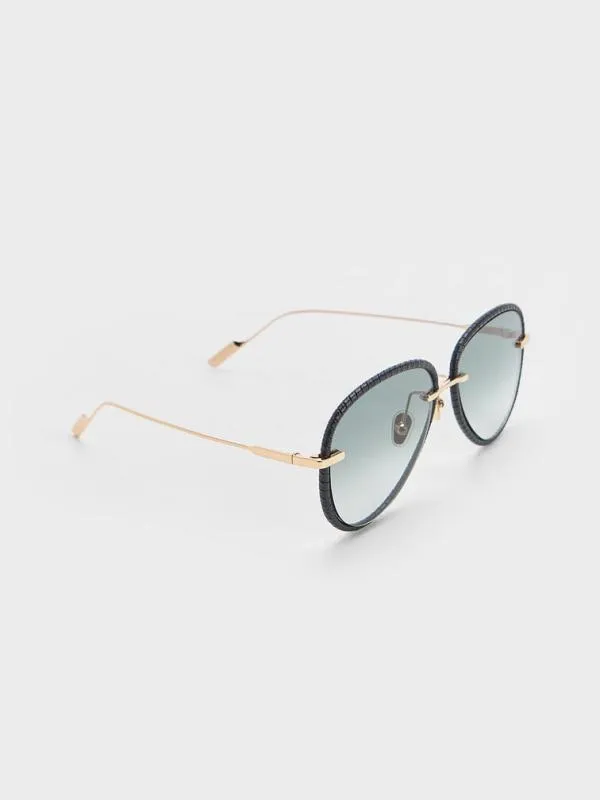 Women Leather BraidedRim Aviator Sunglasses 8211 Black CHARLES and KEITH Aviator