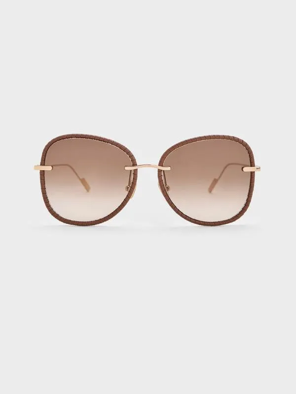 Women Leather BraidedRim Butterfly Sunglasses 8211 Chocolate CHARLES and KEITH Butterfly Women Leather BraidedRim Butterfly Sunglasses 8211 Chocolate CHARLES and KEITH Butterfly